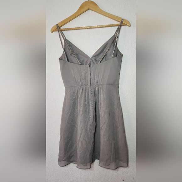 David's Bridal Rhinestones Straps Silver Mini Dress Size 0 - Picture 4 of 9